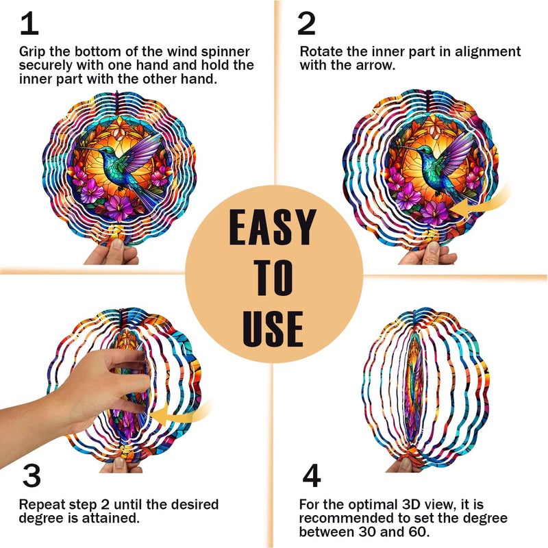 PUCPAM Hummingbird Wind Spinner, 3D Hanging Stainless Steel Garden Spinner, Wind Spinner Hanging for Outdoor & Indoor Décor, Unique Gifts for Yard Garden Decoration or Patio Décor (Hummingbird) - Image 3